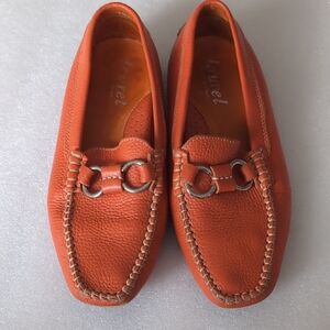 Laurel Orange Pebbled Leather Bit Loafers